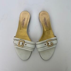 DOLCE & Gabbana White Leather Slides